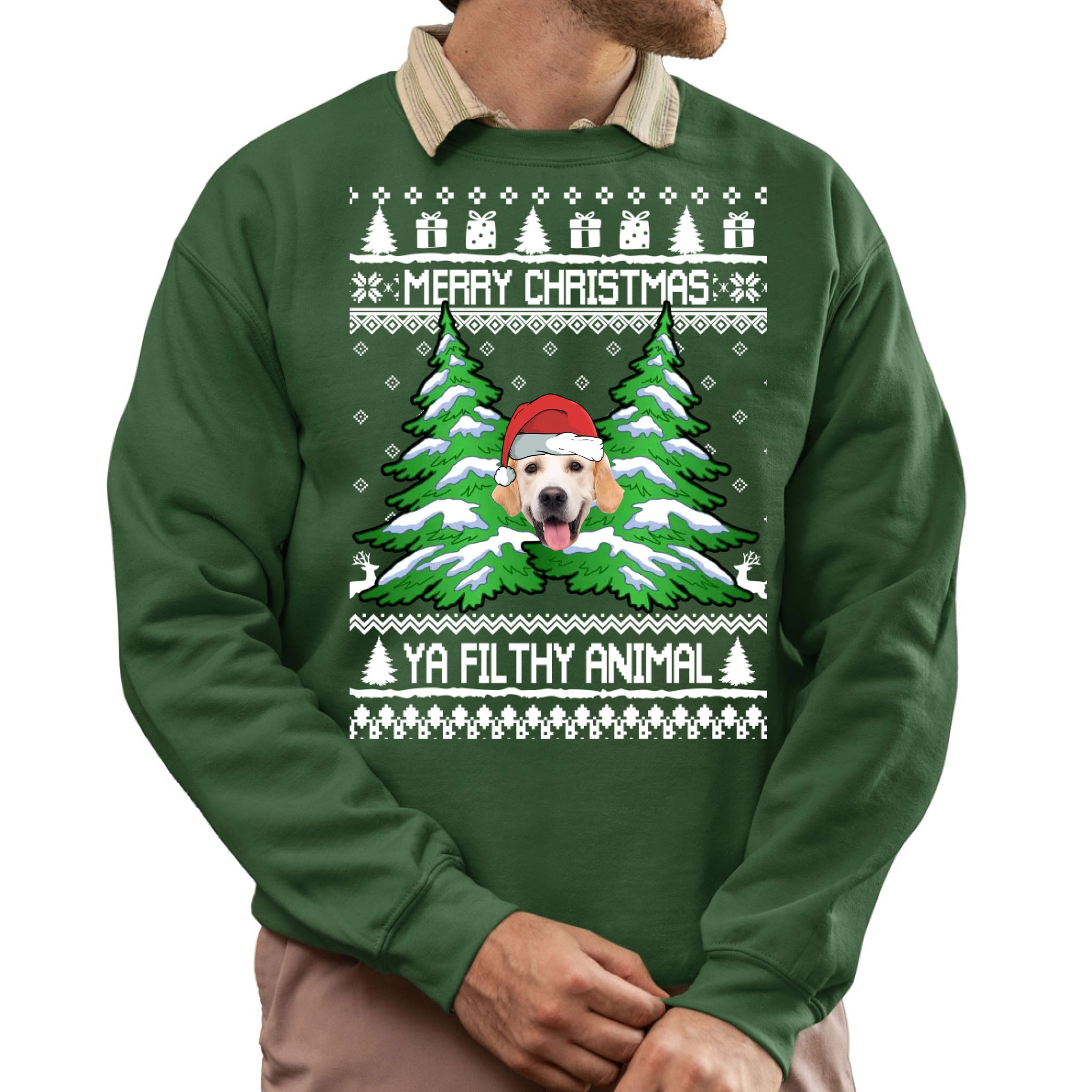Ya Filthy Animal Custom Dog Face Ugly Christmas Sweatshirt 3